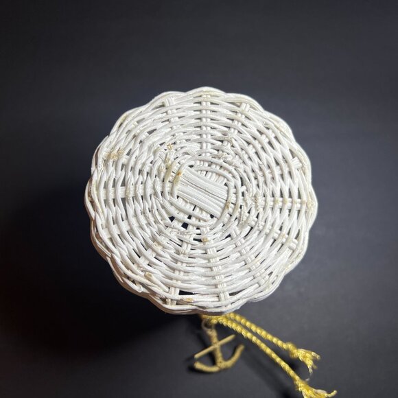 Vintage White & Gold Woven Wicker Nautical Anchor Basket Jar Canister 6.5 x 4" - Picture 7 of 7